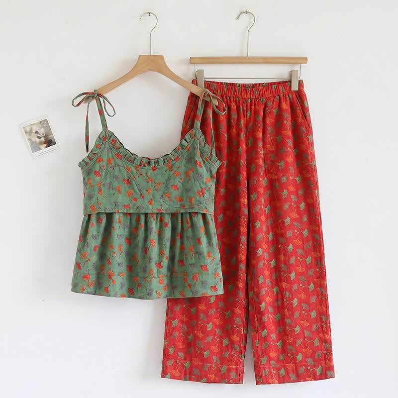 Ensemble pyjama débardeur à motif de feuilles de ginkgo biloba - image 5
