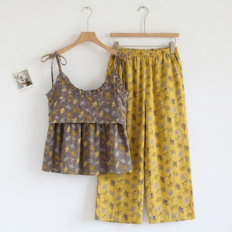 Ensemble pyjama débardeur à motif de feuilles de ginkgo biloba - image 9