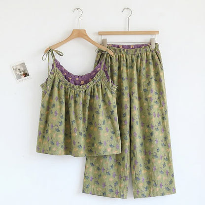 Ensemble pyjama débardeur à motif de feuilles de ginkgo biloba - Vert et violet - XL - image 12