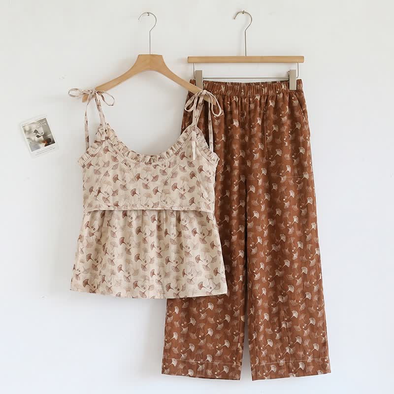 Ensemble pyjama débardeur à motif de feuilles de ginkgo biloba - image 1