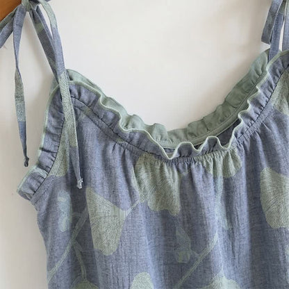 Ensemble pyjama à motif feuille de ginkgo avec volants et débardeur - image 2