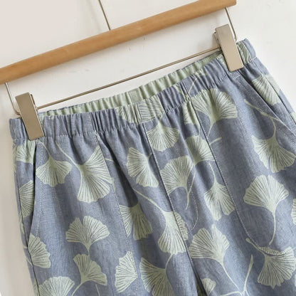 Ensemble pyjama à motif feuille de ginkgo avec volants et débardeur - image 3