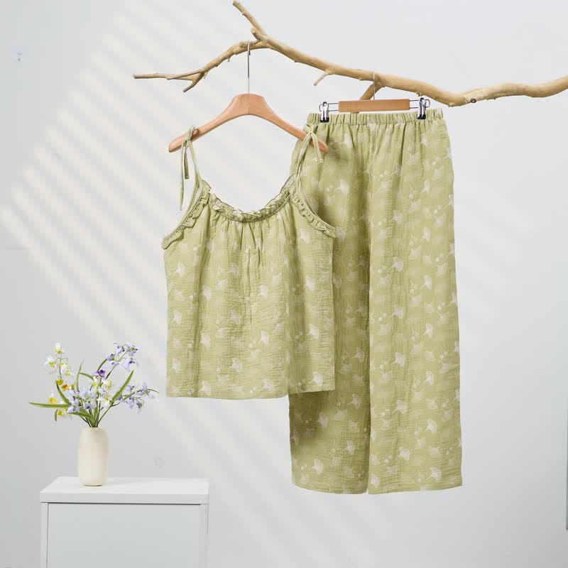Pyjama en coton avec des feuilles de ginkgo fraîches - image 2