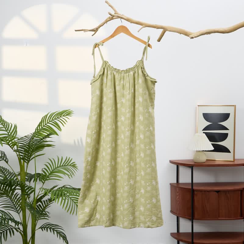 Chemise de nuit en coton ginkgo frais - Vert - XL - image 0