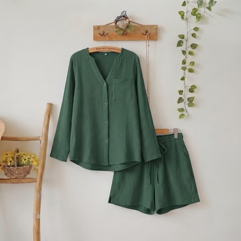 Ensemble pyjama composé d'un haut à manches longues et d'un short - Vert - L - image 15