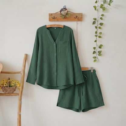 Ensemble pyjama composé d'un haut à manches longues et d'un short - Vert - L - image 15