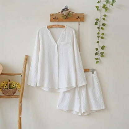 Ensemble pyjama composé d'un haut à manches longues et d'un short - Blanc - L - image 2