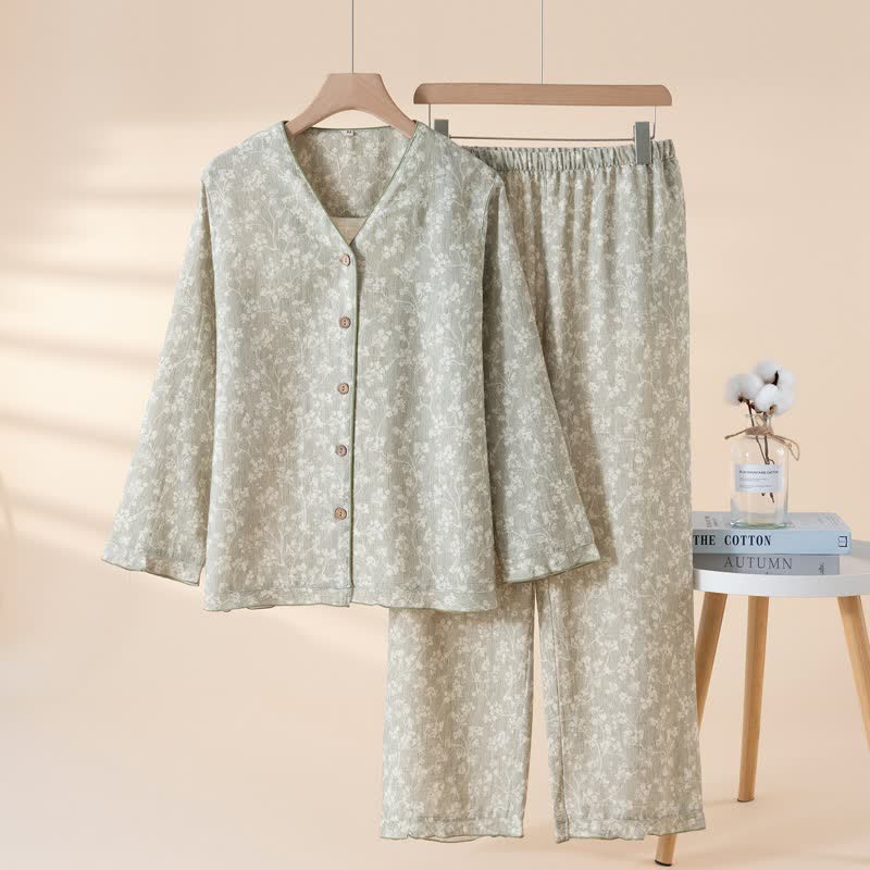 Pyjama en coton doux à motifs floraux avec patte de boutonnage - image 3