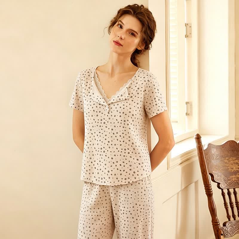 Pyjama à imprimé léopard doux et bordure en dentelle - image 5