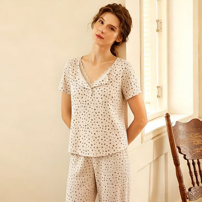 Pyjama à imprimé léopard doux et bordure en dentelle - image 5