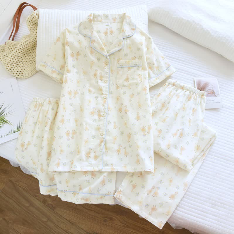 Ensemble de trois pièces de vêtements d'intérieur en toile de coton imprimée - image 3