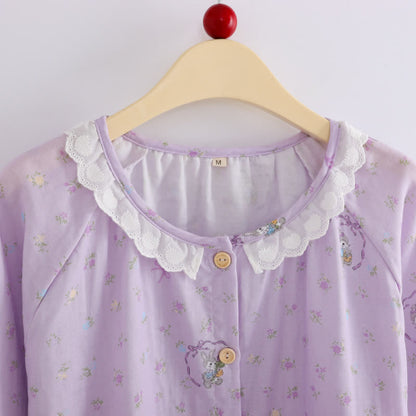 Ensemble de vêtements d'intérieur en coton à motif lapin violet et fleurs (3 pièces) - image 4