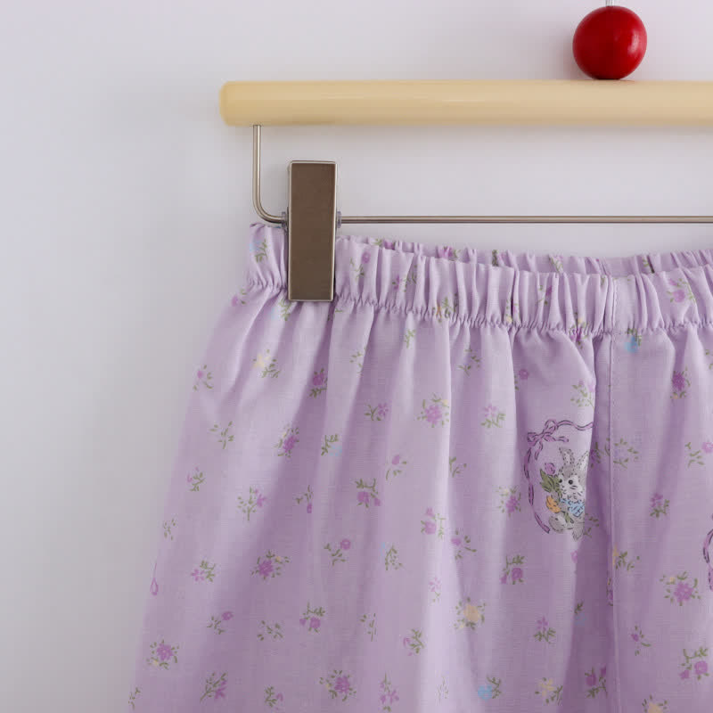 Ensemble de vêtements d'intérieur en coton à motif lapin violet et fleurs (3 pièces) - image 8