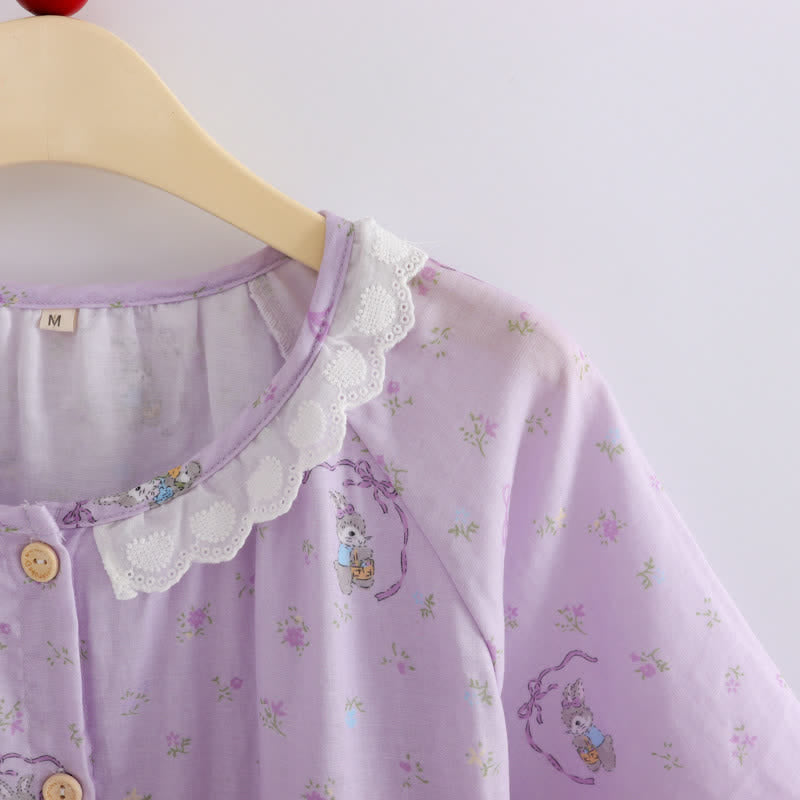 Ensemble de vêtements d'intérieur en coton à motif lapin violet et fleurs (3 pièces) - image 5