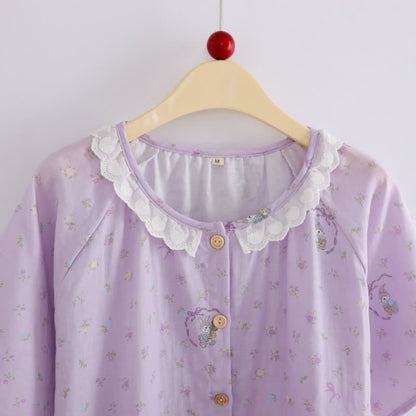 Ensemble de vêtements d'intérieur en coton à motif lapin violet et fleurs (3 pièces) - image 3