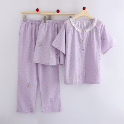 Ensemble de vêtements d'intérieur en coton à motif lapin violet et fleurs (3 pièces) - image 2