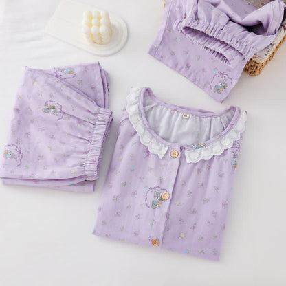 Ensemble de vêtements d'intérieur en coton à motif lapin violet et fleurs (3 pièces) - image 1