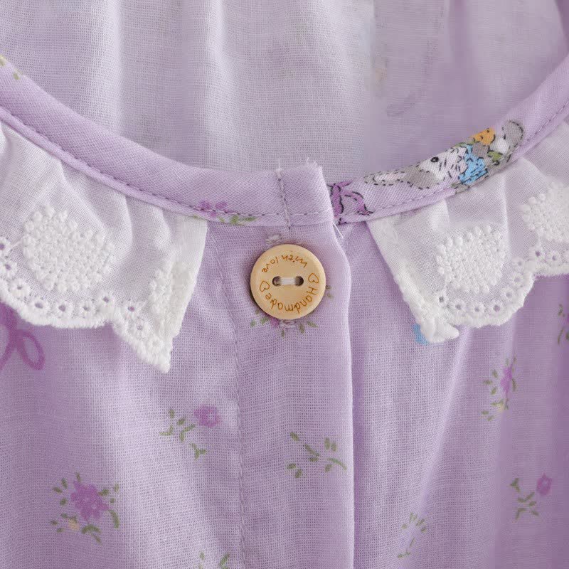 Ensemble de vêtements d'intérieur en coton à motif lapin violet et fleurs (3 pièces) - image 6