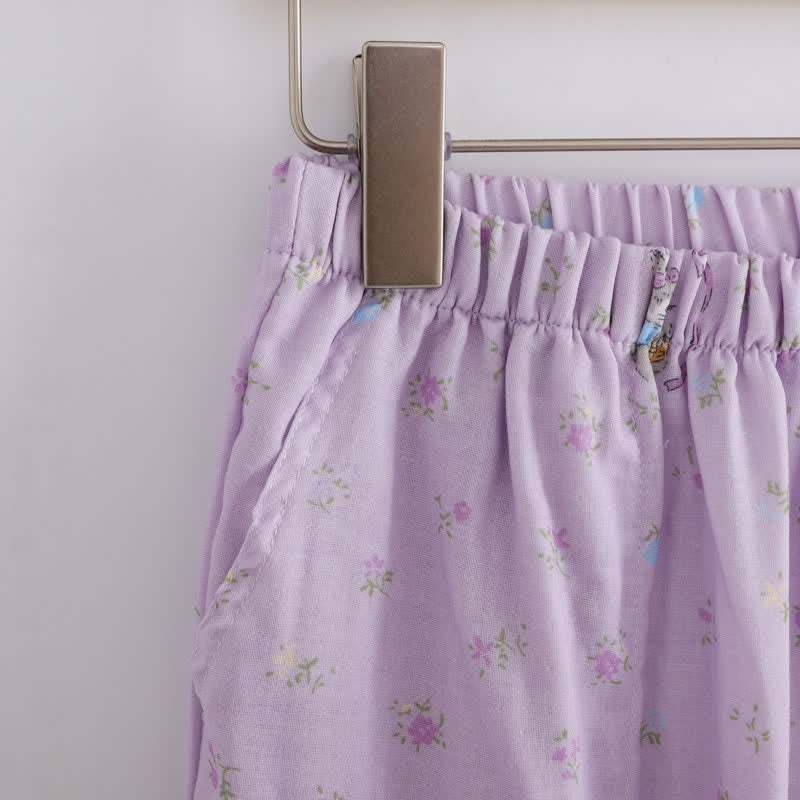 Ensemble de vêtements d'intérieur en coton à motif lapin violet et fleurs (3 pièces) - image 9