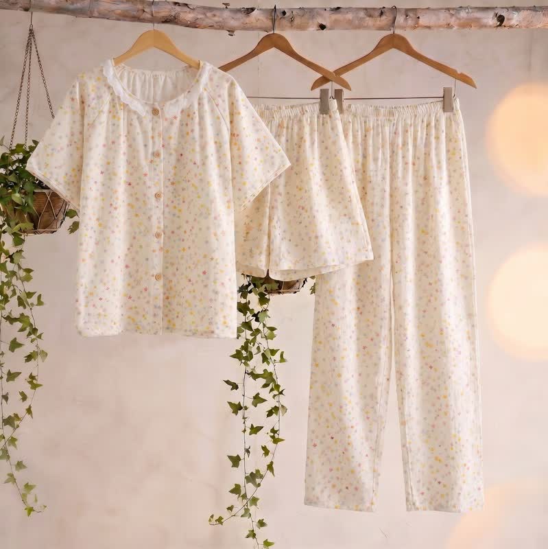 Ensemble de vêtements d'intérieur en coton à motif étoiles (3 pièces) - Beige - XL - image 0