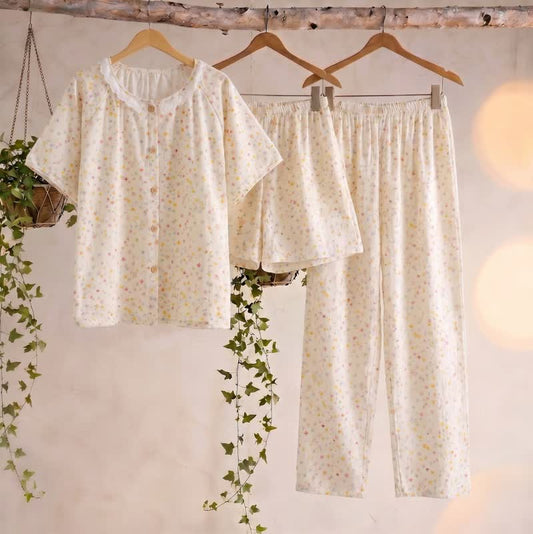 Ensemble de vêtements d'intérieur en coton à motif étoiles (3 pièces) - Beige - XL - image 0