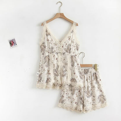 Ensemble de vêtements d'intérieur en dentelle de coton française à motif floral - image 1