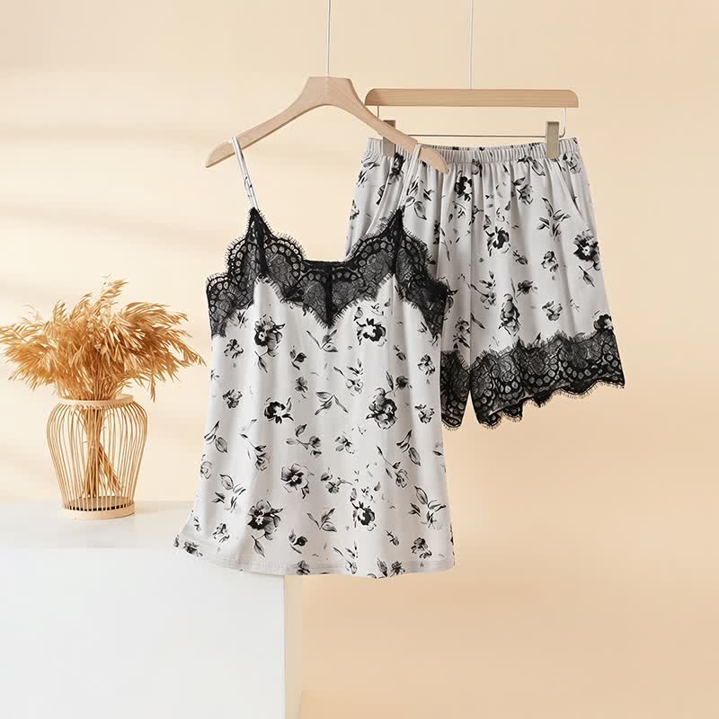 Ensemble pyjama romantique en dentelle florale - Gris - 3XL - image 0