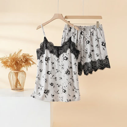 Ensemble pyjama romantique en dentelle florale - Gris - 3XL - image 0