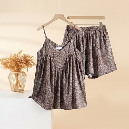 Ensemble pyjama imprimé vintage : débardeur et short - Brun - XL - image 0