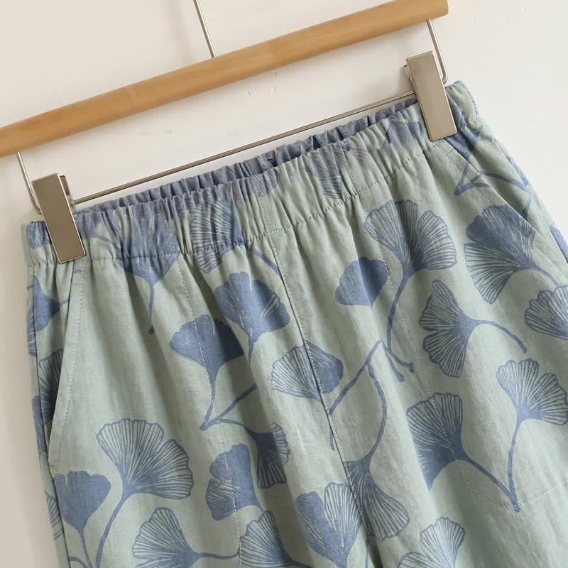 Ensemble pyjama à motif feuille de ginkgo avec volants et débardeur - image 7
