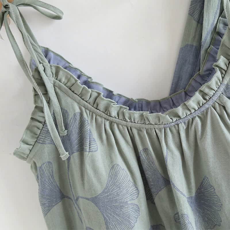 Ensemble pyjama à motif feuille de ginkgo avec volants et débardeur - image 6