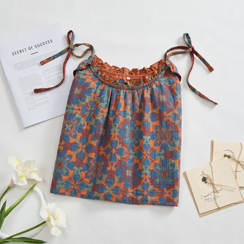 Nuisette vintage bohème en coton à bretelles fines - image 1