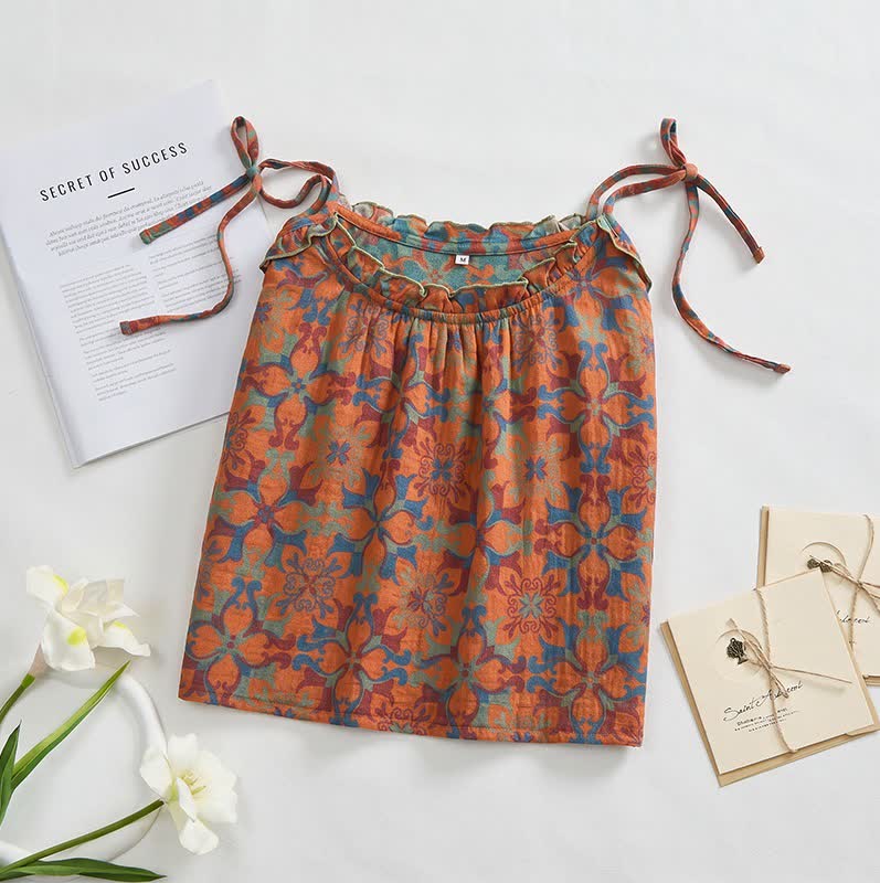 Nuisette vintage bohème en coton à bretelles fines - image 6