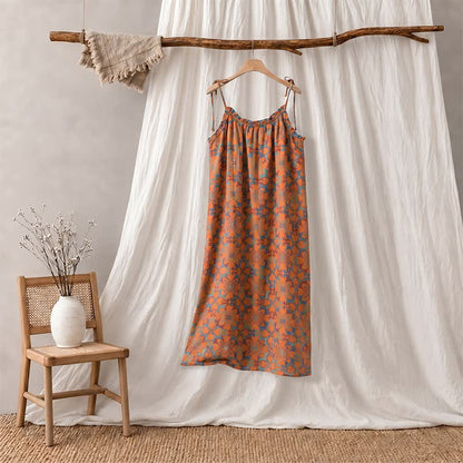 Nuisette vintage bohème en coton à bretelles fines - Orange - XL - image 5