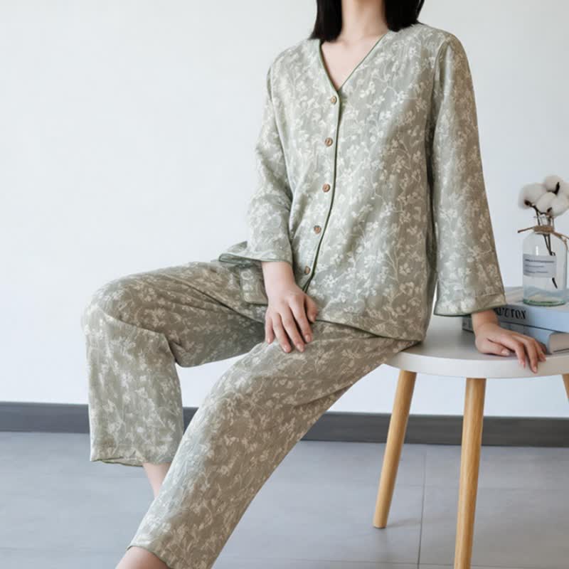Pyjama en coton doux à motifs floraux avec patte de boutonnage - image 4