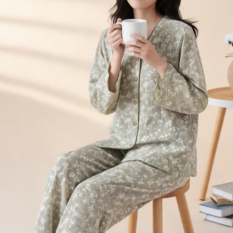 Pyjama en coton doux à motifs floraux avec patte de boutonnage - image 5