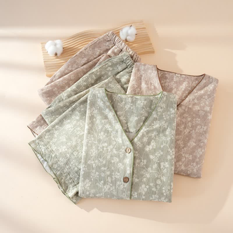 Pyjama en coton doux à motifs floraux avec patte de boutonnage - image 2