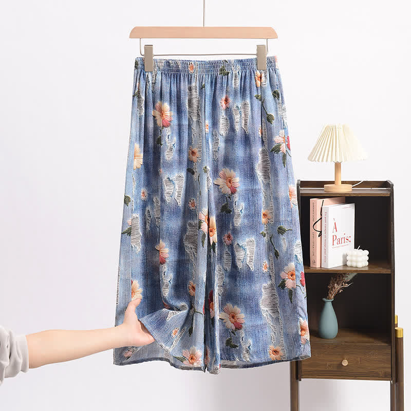 Pantalon de pyjama fleuri à motifs champêtres, coupe ample et courte - image 2