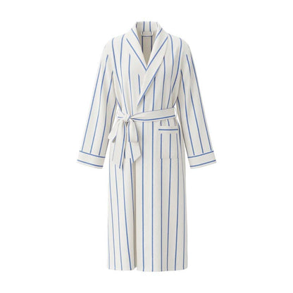 Peignoir long en coton à rayures bleues Ownkoti avec ceinture et poches - image 1