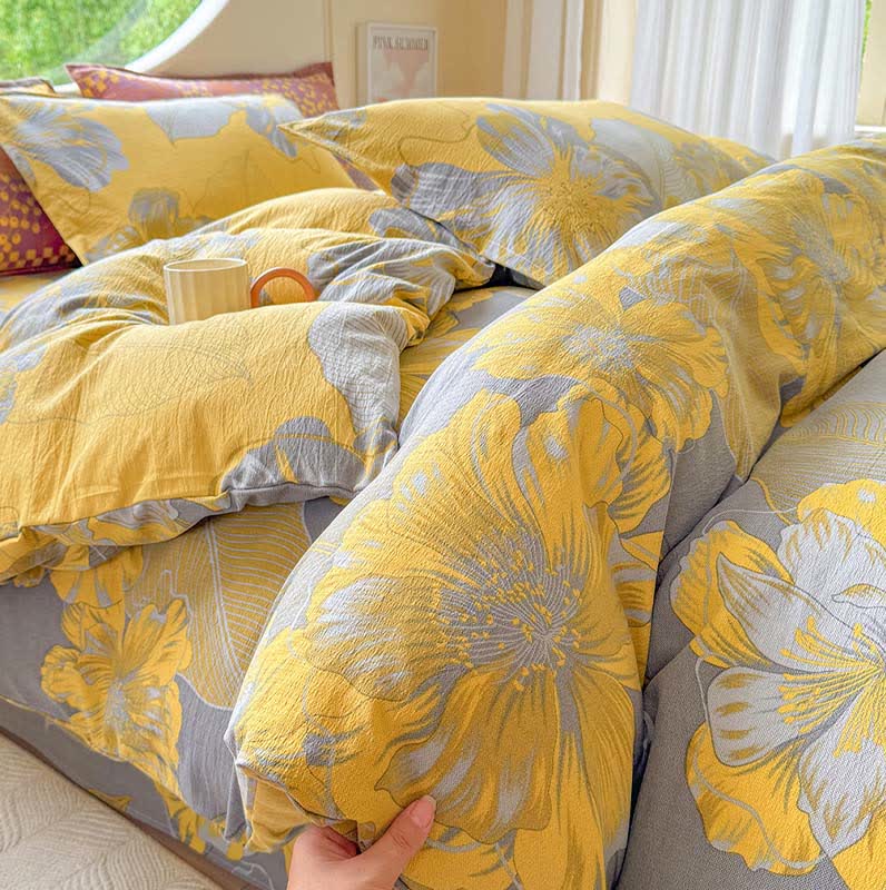 Ensemble de literie 4 pièces en gaze de coton à motif floral - image 3