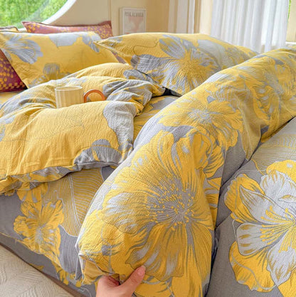Ensemble de literie 4 pièces en gaze de coton à motif floral - image 3
