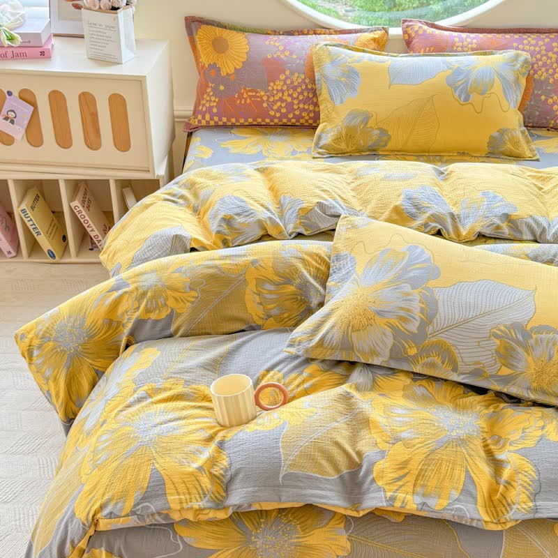 Ensemble de literie 4 pièces en gaze de coton à motif floral - roi - image 0