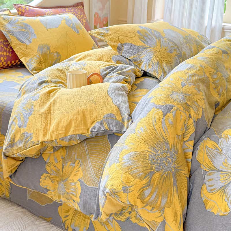 Ensemble de literie 4 pièces en gaze de coton à motif floral - image 2