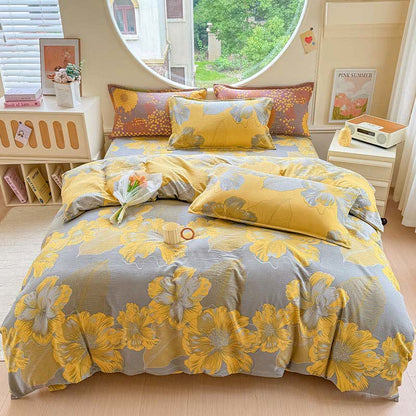 Ensemble de literie 4 pièces en gaze de coton à motif floral - image 1