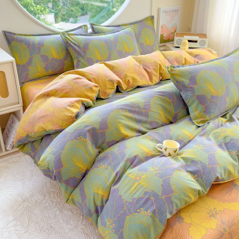 Parure de lit en gaze de coton double à motif floral abstrait (ensemble de 4 pièces) - roi - image 0