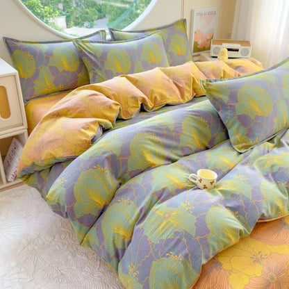 Parure de lit en gaze de coton double à motif floral abstrait (ensemble de 4 pièces) - roi - image 0