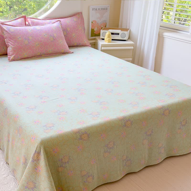 Linge de lit en double gaze de coton à motif floral pastel (ensemble 4 pièces) - image 2