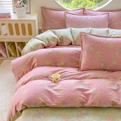 Linge de lit en double gaze de coton à motif floral pastel (ensemble 4 pièces) - 200 cm x 230 cm - image 0