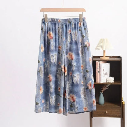 Pantalon de pyjama fleuri à motifs champêtres, coupe ample et courte - Bleu - 6XL - image 0