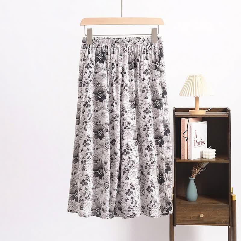 pantalon de pyjama court noir vintage à fleurs - Blanc - 6XL - image 0